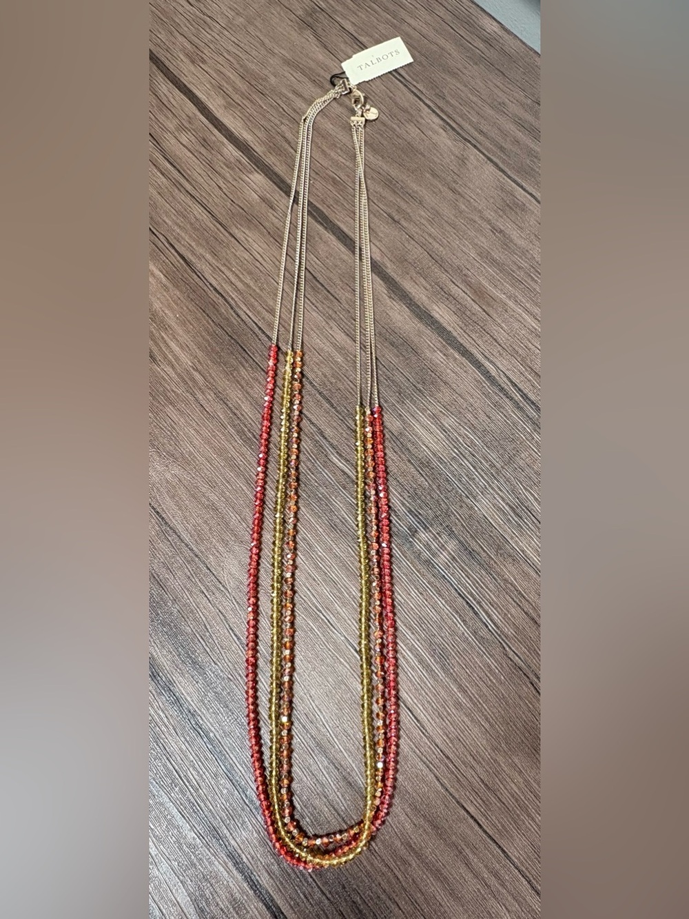 Talbots Red and Gold Multi-Strand Beaded Necklace